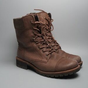 ECCO Womens Brown Leather Lace Up Side Zip Combat Boots Size 38 Hydromax